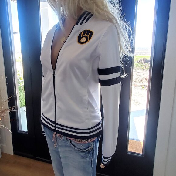 Milwaukee Brewers G-III 4Her by Carl Banks White Full-Zip Track Jacket Medium - Picture 5 of 6